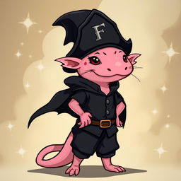 A charming axolotl wizard depicted as tall and skinny, combining a slightly cartoonish yet realistic style that enhances its cute and goofy appearance