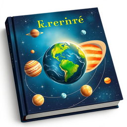 A captivating book cover design featuring a beautifully illustrated solar system, prominently showcasing Earth in the center