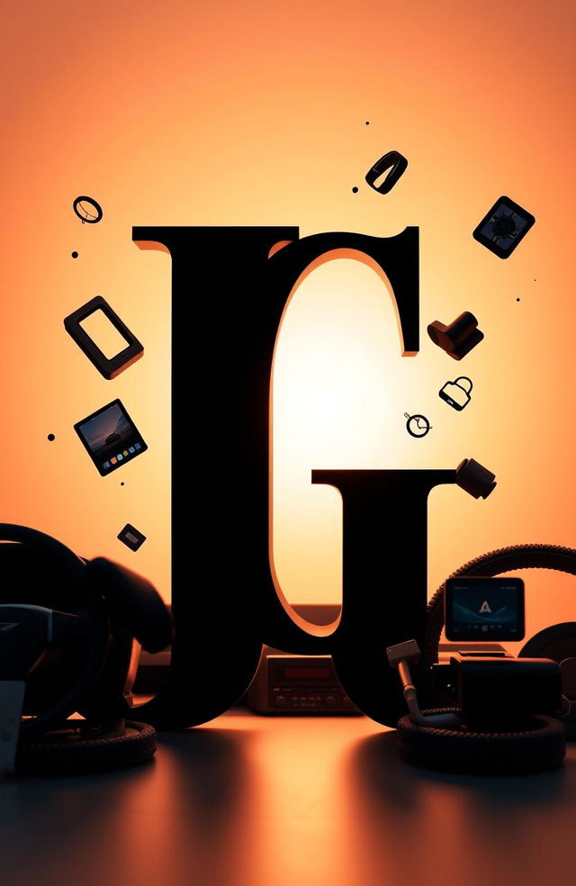 An online store cover design featuring a creative and inviting background left to the imagination, with large dark letters 'JG' prominently displayed in black at the center