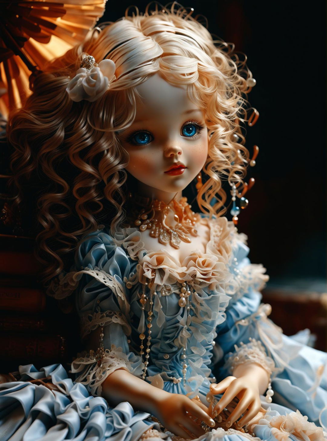 This is a high-quality digital art image of a detailed, realistic doll