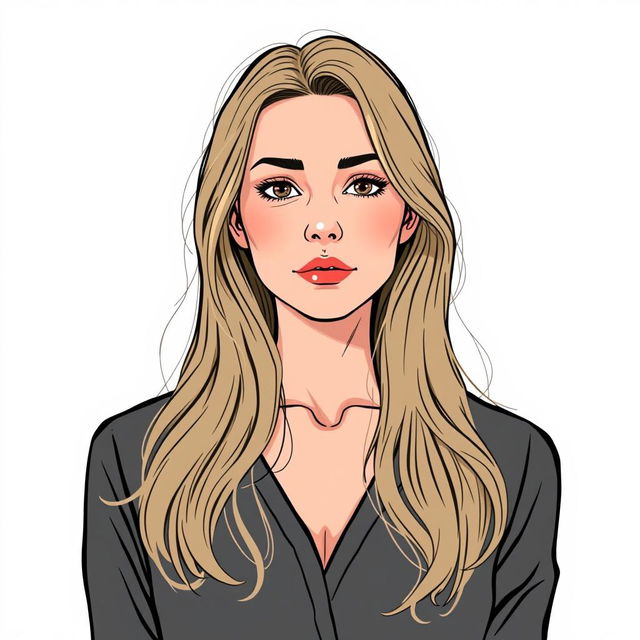 A 37-year-old woman with fair skin and long hair, illustrated in a natural style with minimal makeup