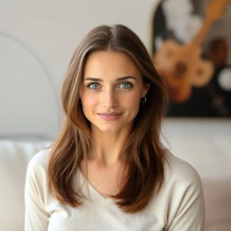 A 37-year-old woman with fair skin and long hair, depicted in a natural style with minimal makeup