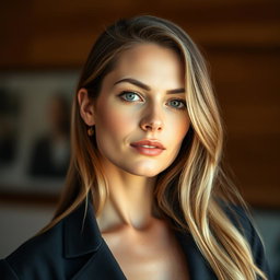 A 35-year-old woman with light skin and long hair, styled in a natural look