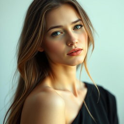 A 35-year-old woman with light skin and long hair, presented in a natural style