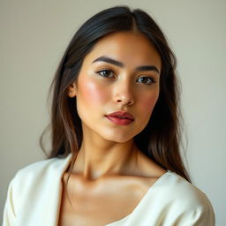 A 35-year-old woman embodying a natural style, with fair skin and minimal makeup