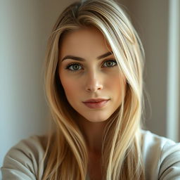 A 35-year-old woman exuding a natural style, characterized by her fair skin and minimal makeup