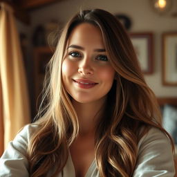 A 38-year-old woman presenting a natural style, with fair skin and minimal makeup