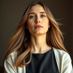 A 38-year-old woman embodying a natural style, characterized by her fair skin and minimal makeup