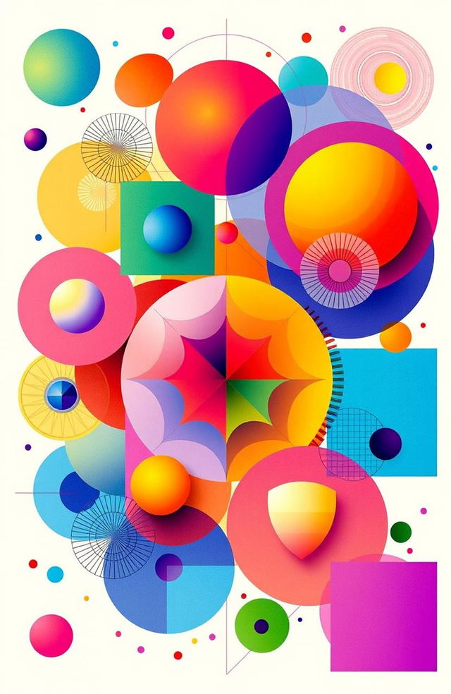 An abstract representation of geometrical shapes in vibrant colors, showcasing intricate patterns and designs