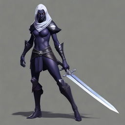 A semi-realistic digital art image of a Drow Fighter from Dungeons and Dragons 5e