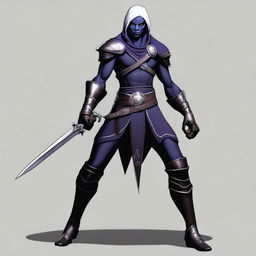 A semi-realistic digital art image of a Drow Fighter from Dungeons and Dragons 5e