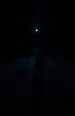 A close-up of a dark, ominous road at night, illuminated by a faint light reflecting off a sharp knife