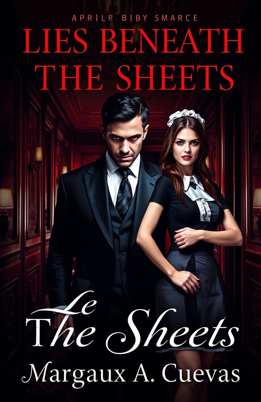 A captivating dark romance book cover for 'LIES BENEATH THE SHEETS' by Margaux A