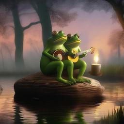 A digitally created image of a serene night scene in a swamp