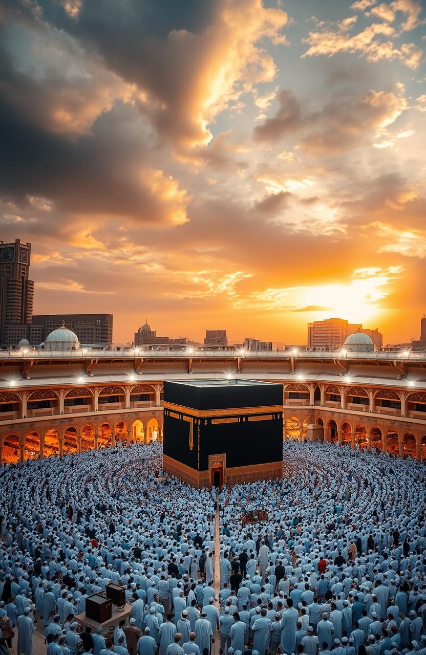 A stunning view of the Kaaba, the sacred structure in Mecca, Saudi Arabia