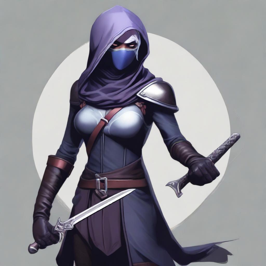 A semi-realistic digital art image of a Drow Fighter Thief from Dungeons and Dragons 5e