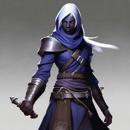 A semi-realistic digital art image of a Drow Fighter Thief from Dungeons and Dragons 5e