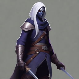 A semi-realistic digital art image of a Drow Fighter Thief from Dungeons and Dragons 5e