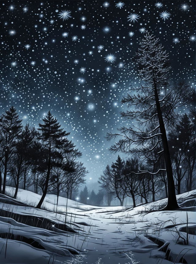 A high-quality digital art piece featuring a serene winter landscape