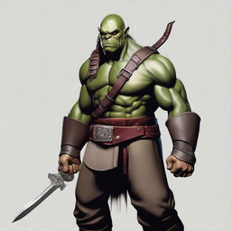 A semi-realistic digital art image of a lean Half-Orc Fighter Thief from Dungeons and Dragons 5e