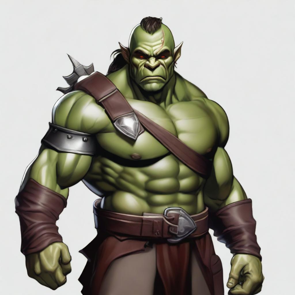 A semi-realistic digital art image of a lean Half-Orc Fighter Thief from Dungeons and Dragons 5e