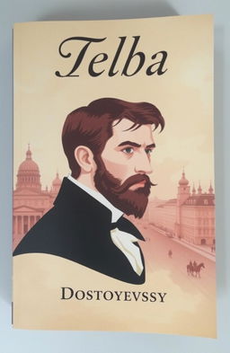 The cover of the book 'Telba' (Idiot) by Fyodor Dostoyevsky, featuring a stylized portrait of the main character, Prince Myshkin, with an expression of deep contemplation