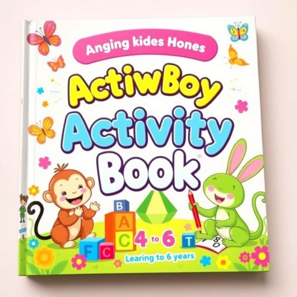 A colorful and engaging activity book cover specifically created for children aged 4 to 6 years