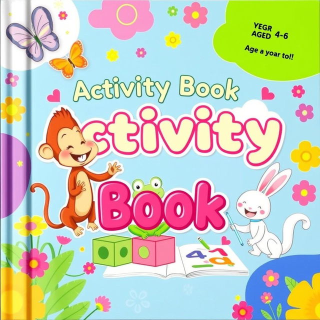 A colorful and engaging activity book cover specifically created for children aged 4 to 6 years