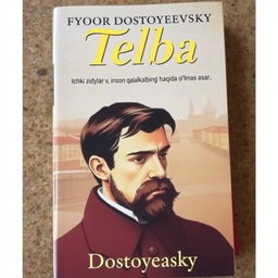 The cover of the book 'Telba' (Idiot) by Fyodor Dostoyevsky, featuring a stylized portrait of the main character, Prince Myshkin, with an expression of deep contemplation