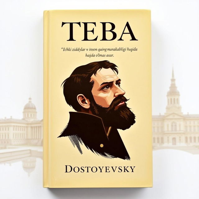 The cover of the book 'Telba' (Idiot) by Dostoyevsky, featuring a stylized portrait of the main character, Prince Myshkin, with an expression of deep contemplation