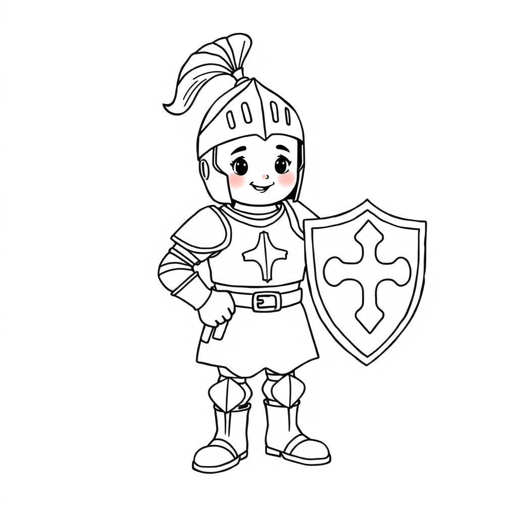 A charming and cute medieval knight standing confidently without his sword, featuring a friendly and inviting expression