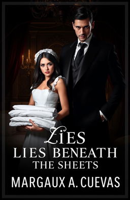 A dark romance novel cover design for 'LIES BENEATH THE SHEETS BY MARGAUX A