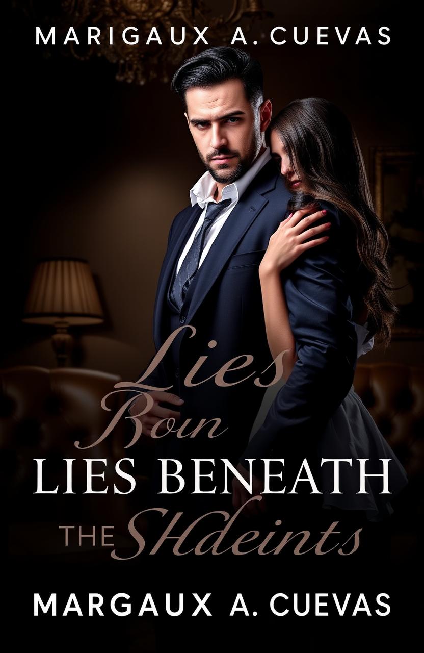 A dark romance novel cover for 'LIES BENEATH THE SHEETS' by MARGAUX A