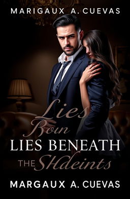 A dark romance novel cover for 'LIES BENEATH THE SHEETS' by MARGAUX A