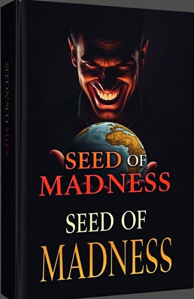 A dark and moody book cover featuring a man with an evil grin, illuminated partially by the dim light of the surroundings