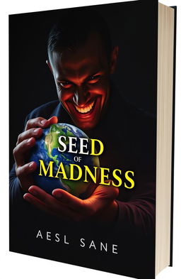 A dark and moody book cover featuring a man with an evil grin, illuminated partially by the dim light of the surroundings