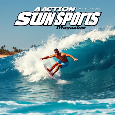 A dynamic action shot of a surfer riding a massive wave, showcasing the thrill and excitement of surfing