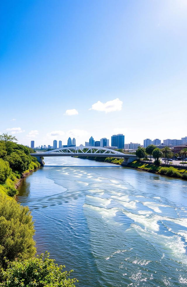 A stunning view of the Correa city bridge gracefully spanning over a wide, flowing river