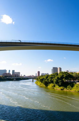 A stunning view of the Correa city bridge gracefully spanning over a wide, flowing river