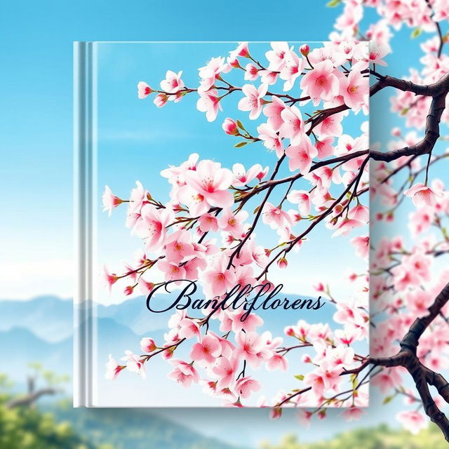 A beautiful book cover design showcasing a cherry blossom tree in full bloom, rendered in a delicate watercolor painting style