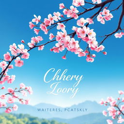 A beautiful book cover design showcasing a cherry blossom tree in full bloom, rendered in a delicate watercolor painting style