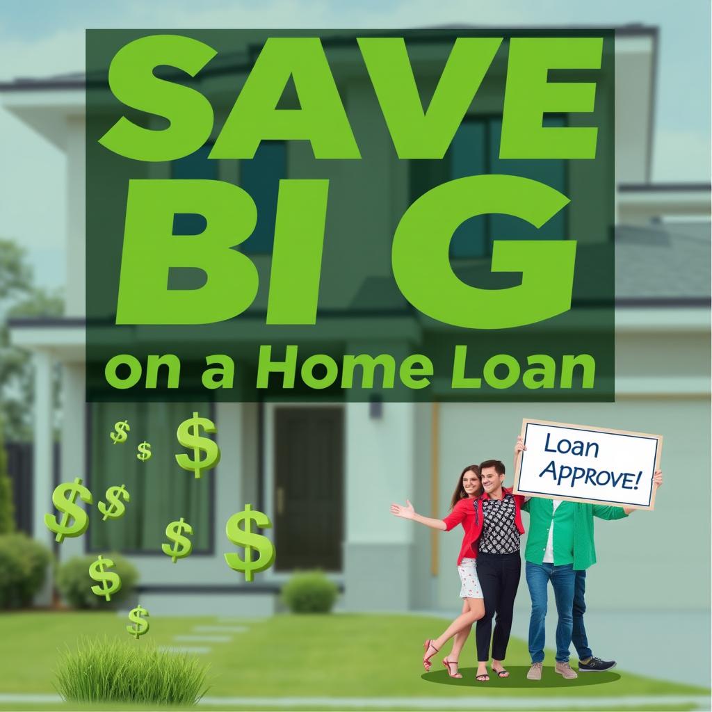 An engaging and eye-catching advertisement showcasing the concept of saving money on a home loan