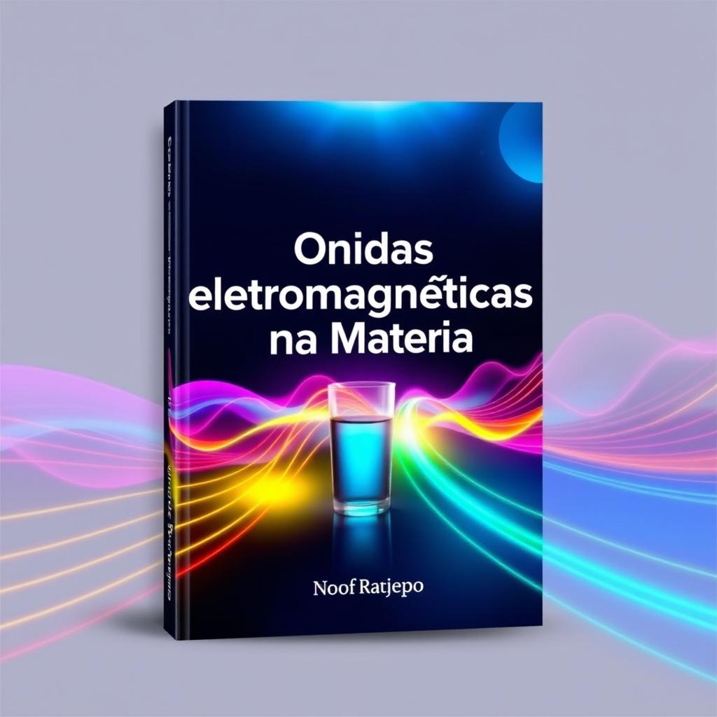 A visually striking book cover for a physics project titled 'Ondas Eletromagnéticas na Matéria'