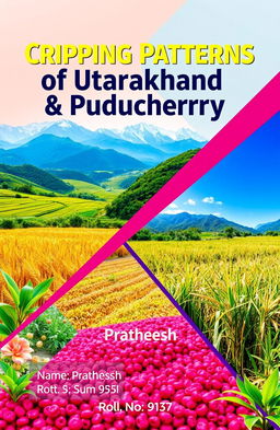 A vibrant and modern cover page design featuring the title 'Cropping Patterns of Uttarakhand & Puducherry' prominently displayed at the top in bold, contemporary font