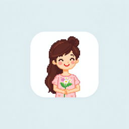 A delightful pixel art icon of a lovely mother figure, designed in a cute and simple style