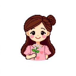 A delightful pixel art icon of a lovely mother figure, designed in a cute and simple style