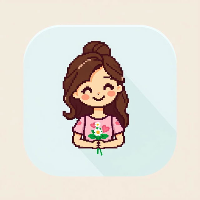 A delightful pixel art icon of a lovely mother figure, designed in a cute and simple style