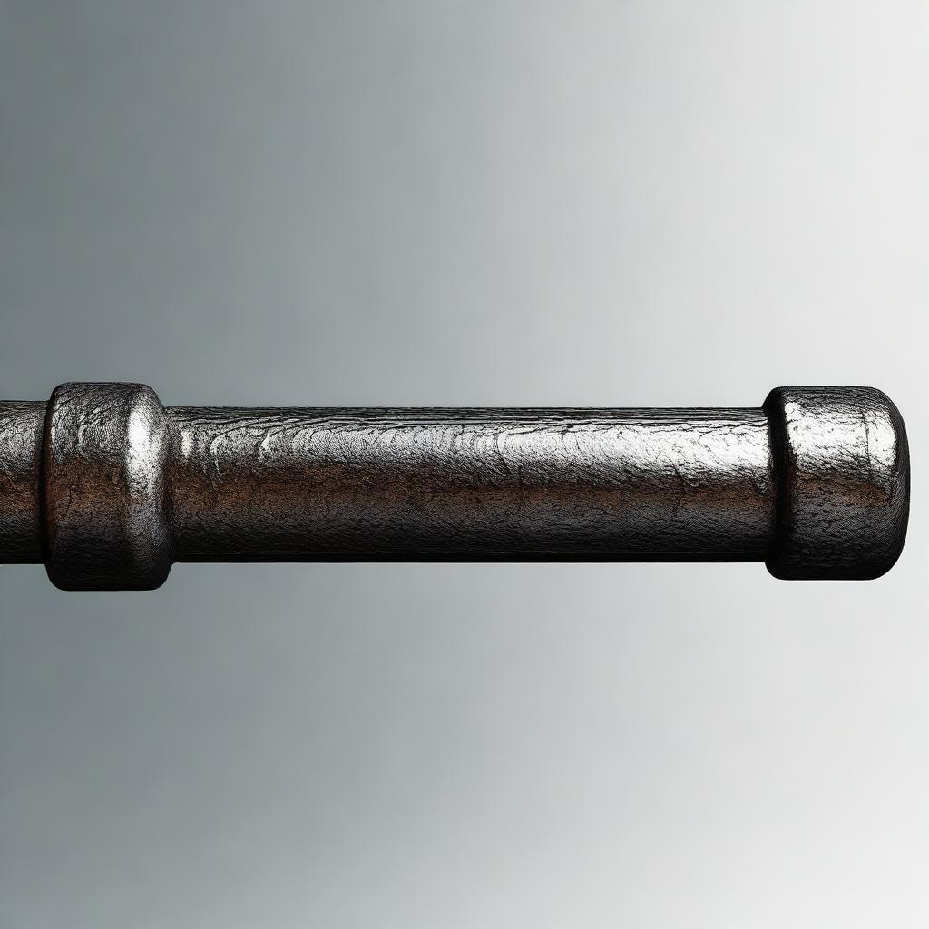 A 2D animated image of a rugged and sturdy iron bar, depicted with a realistic metallic texture, set against a simple background