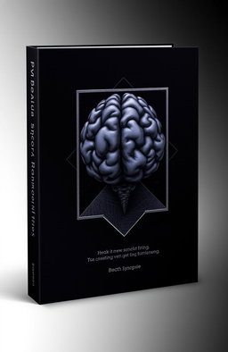 A dark-themed book cover design featuring an intricate illustration of a brain integrated within geometric shapes and boxes