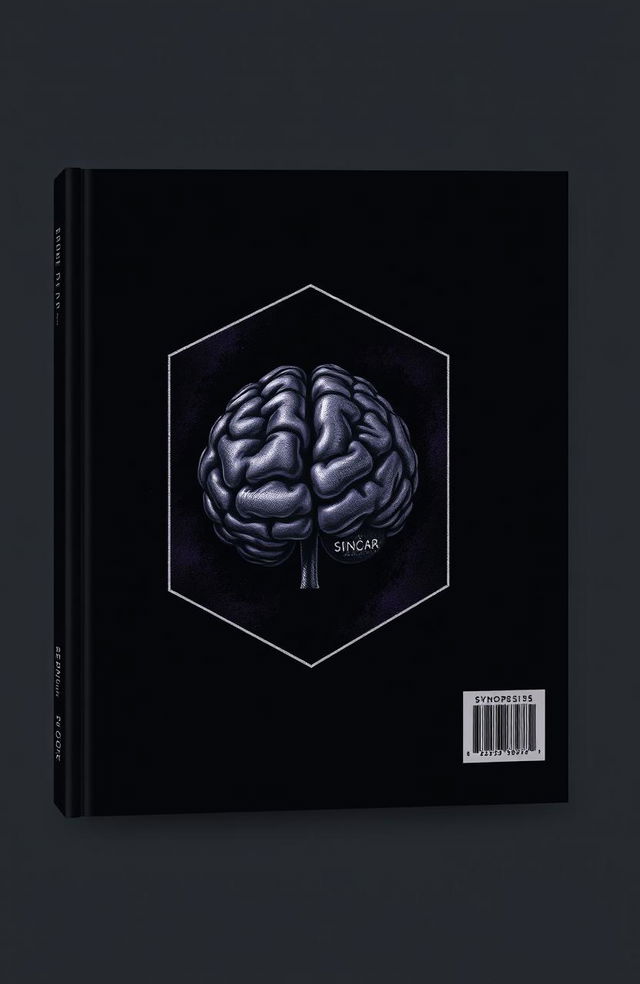 A dark-themed book cover design featuring an intricate illustration of a brain integrated within geometric shapes and boxes